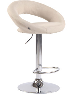 Tabouret de bar rond moderne en Tissu Blanc crème Métal Argenté Zailor - 1