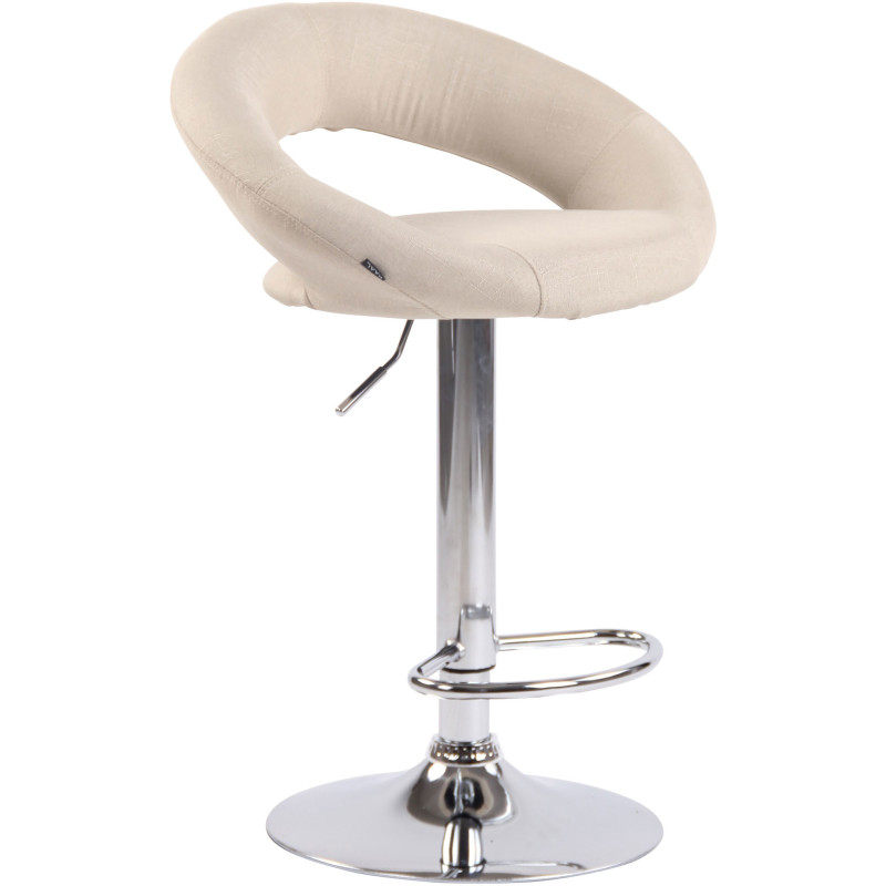 Tabouret de bar rond moderne en Tissu Blanc crème Métal Argenté Zailor - 1