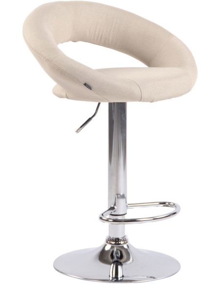 Tabouret de bar rond moderne en Tissu Blanc crème Métal Argenté Zailor - 1