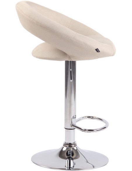 Tabouret de bar rond moderne en Tissu Blanc crème Métal Argenté Zailor - 3