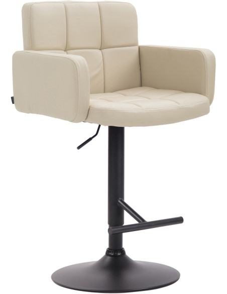 Tabouret de bar moderne chic en Polyuréthane Blanc crème Métal Noir Roman - 1