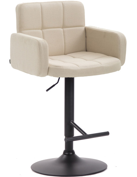 Tabouret de bar moderne chic en Tissu Blanc crème Métal Noir Roman - 1