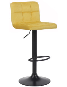 Tabouret de bar moderne matelassé en Velours Jaune Métal Noir Willy - 1