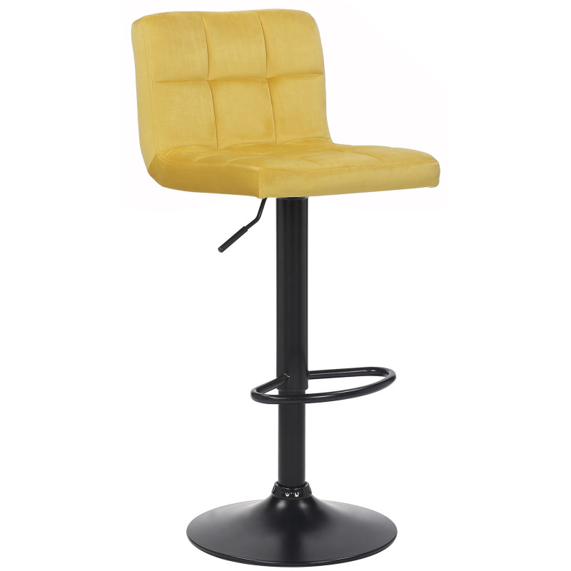 Tabouret de bar moderne matelassé en Velours Jaune Métal Noir Willy - 1