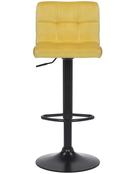 Tabouret de bar moderne matelassé en Velours Jaune Métal Noir Willy - 2