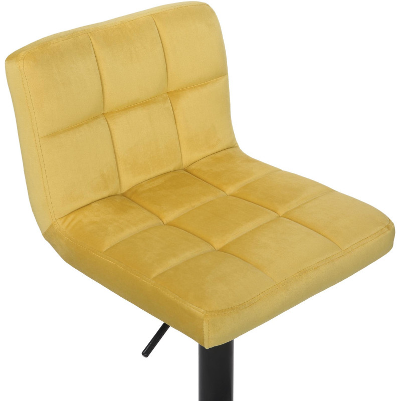 Tabouret de bar moderne matelassé en Velours Jaune Métal Noir Willy - 5