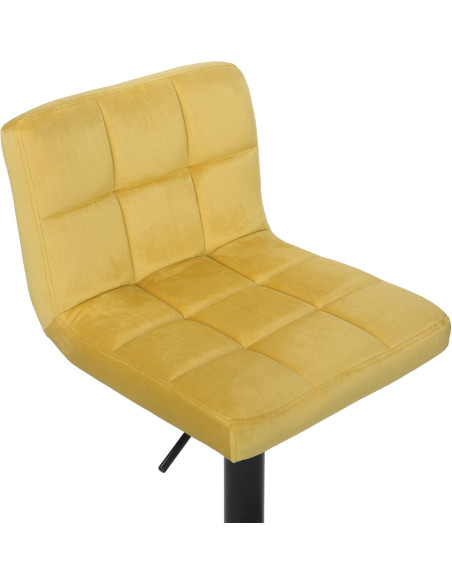 Tabouret de bar moderne matelassé en Velours Jaune Métal Noir Willy - 5