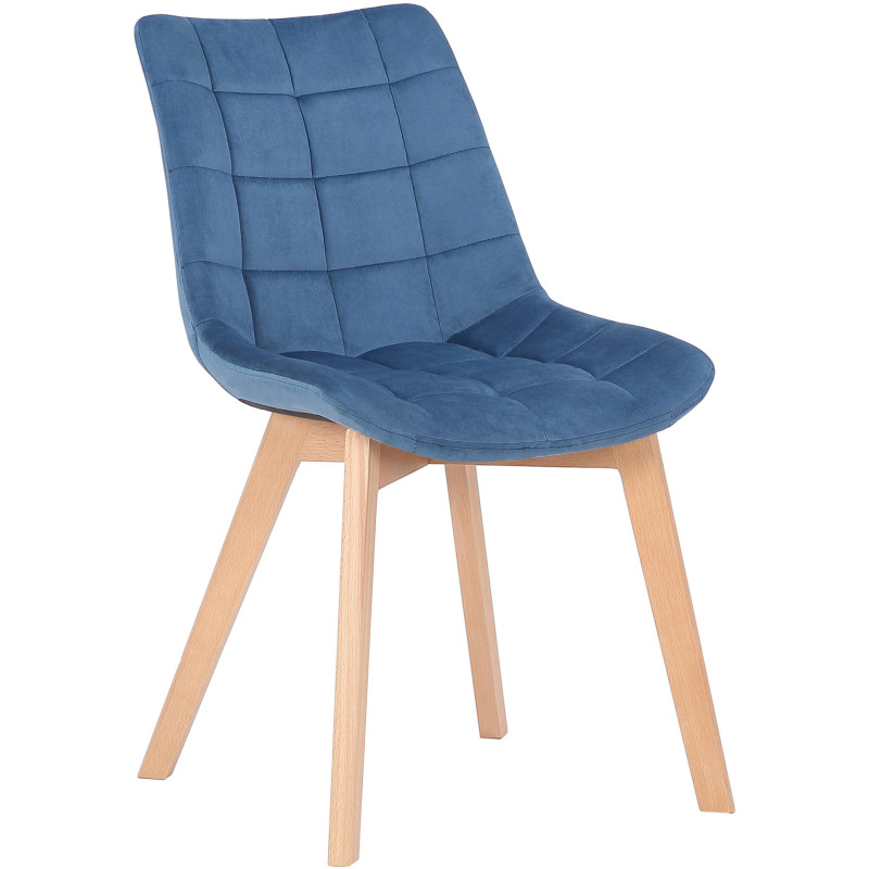 Chaise scandinave matelassée en Velours Bleu Bois Naturel Marlyne - 1