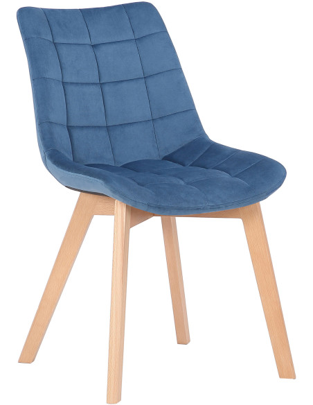 Chaise scandinave matelassée en Velours Bleu Bois Naturel Marlyne - 1