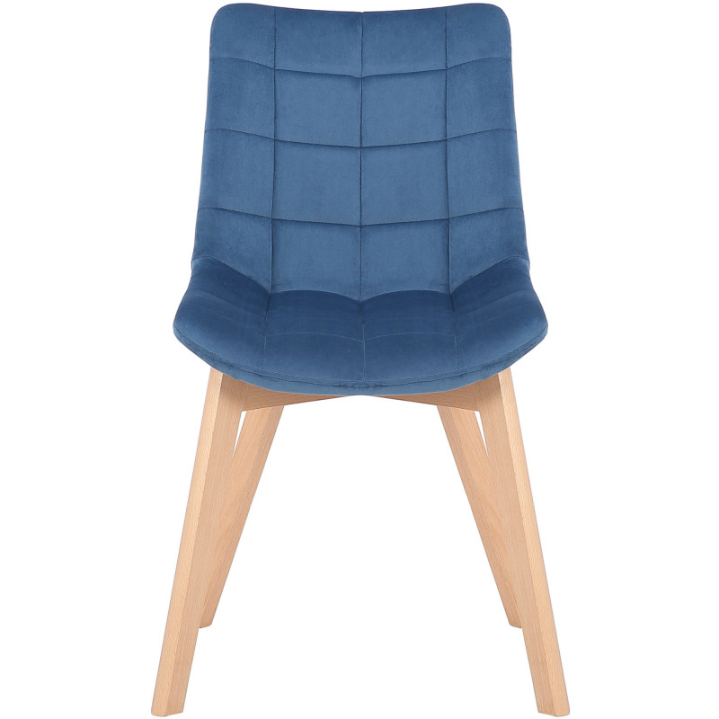Chaise scandinave matelassée en Velours Bleu Bois Naturel Marlyne - 2