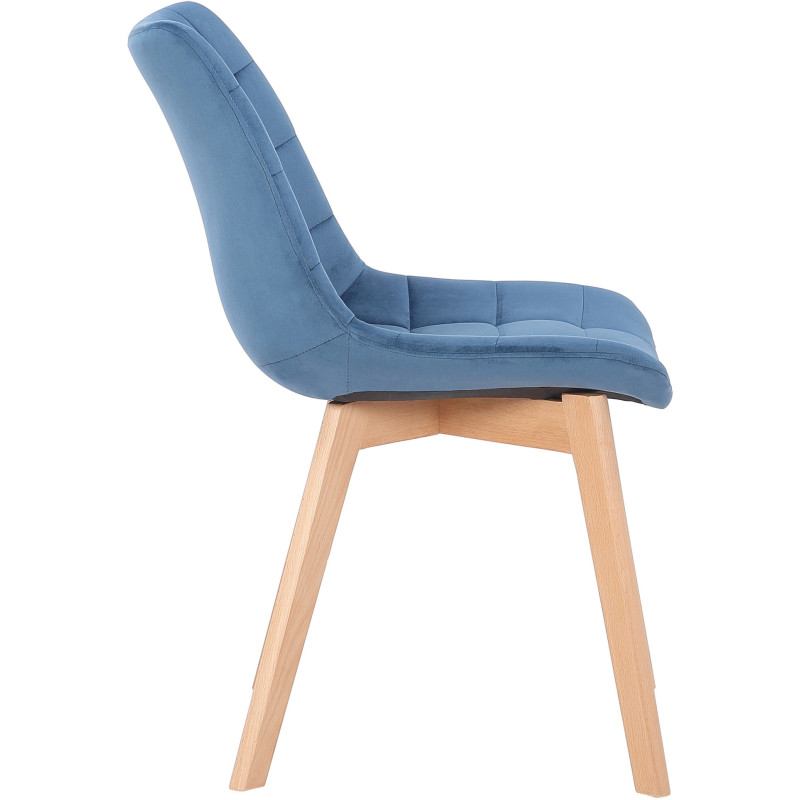 Chaise scandinave matelassée en Velours Bleu Bois Naturel Marlyne - 3