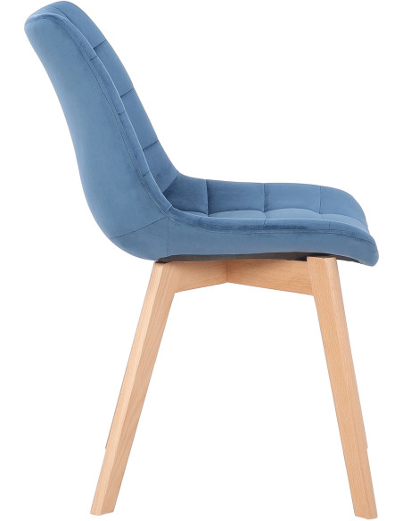 Chaise scandinave matelassée en Velours Bleu Bois Naturel Marlyne - 3