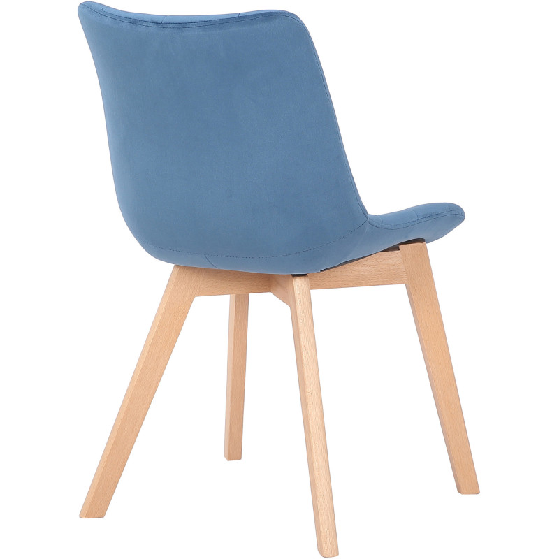 Chaise scandinave matelassée en Velours Bleu Bois Naturel Marlyne - 4