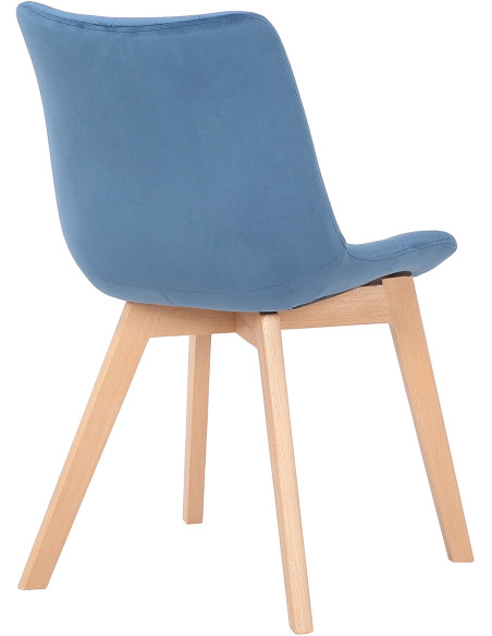 Chaise scandinave matelassée en Velours Bleu Bois Naturel Marlyne - 4