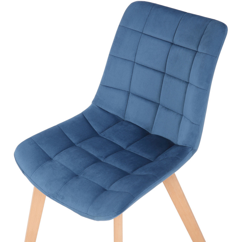 Chaise scandinave matelassée en Velours Bleu Bois Naturel Marlyne - 6
