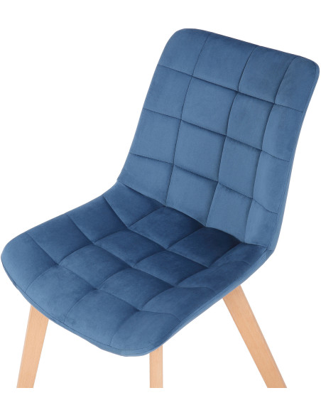 Chaise scandinave matelassée en Velours Bleu Bois Naturel Marlyne - 6