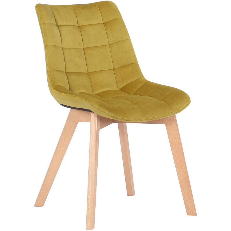 Chaise scandinave matelassée en Velours Jaune Bois Naturel Marlyne - 1