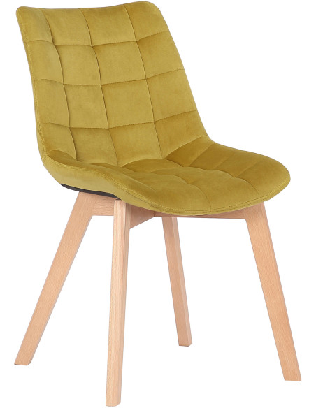 Chaise scandinave matelassée en Velours Jaune Bois Naturel Marlyne - 1