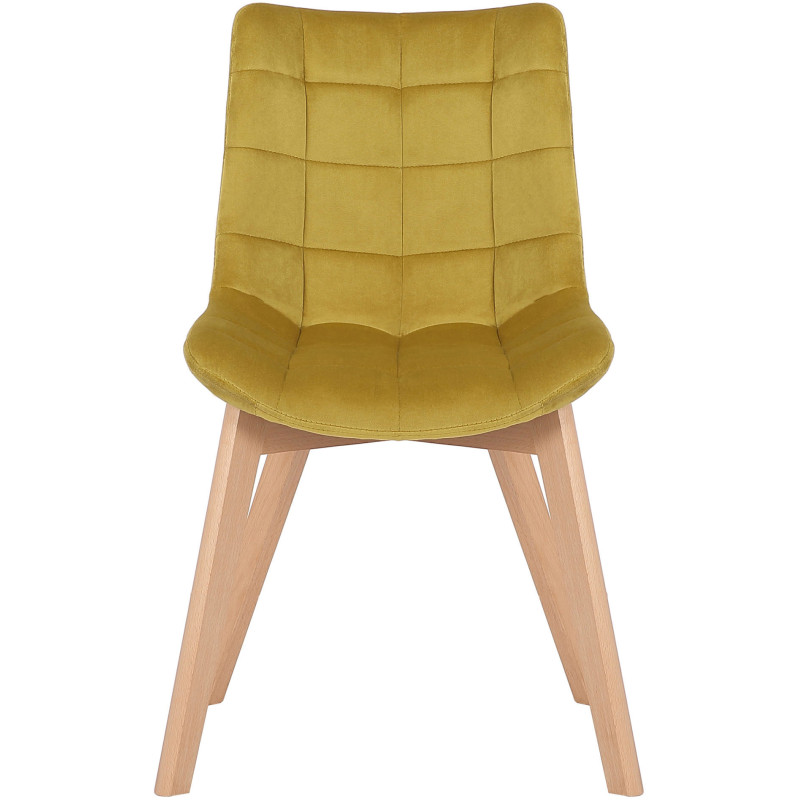 Chaise scandinave matelassée en Velours Jaune Bois Naturel Marlyne - 2