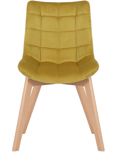 Chaise scandinave matelassée en Velours Jaune Bois Naturel Marlyne - 2