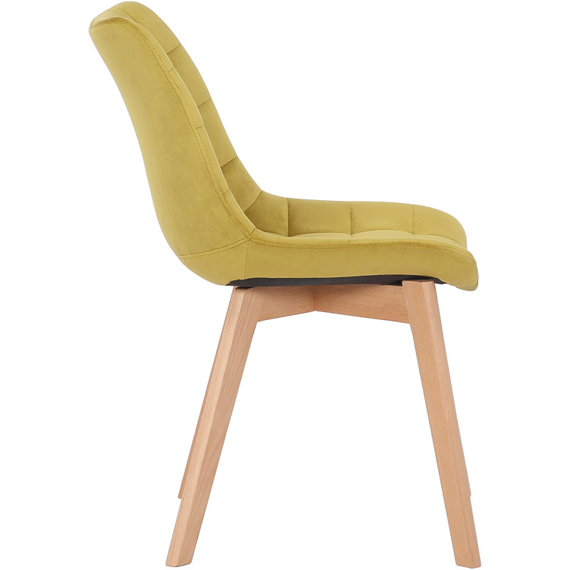 Chaise scandinave matelassée en Velours Jaune Bois Naturel Marlyne - 3