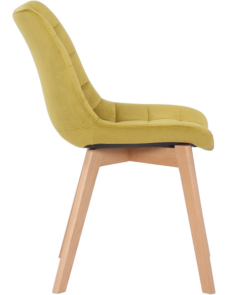 Chaise scandinave matelassée en Velours Jaune Bois Naturel Marlyne - 3