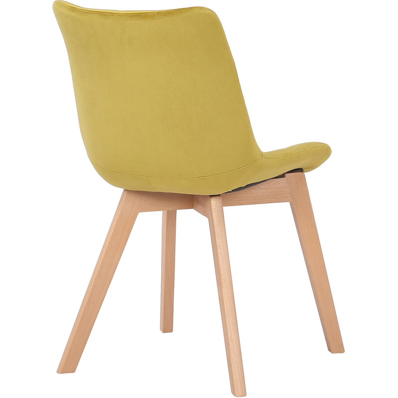 Chaise scandinave matelassée en Velours Jaune Bois Naturel Marlyne - 4
