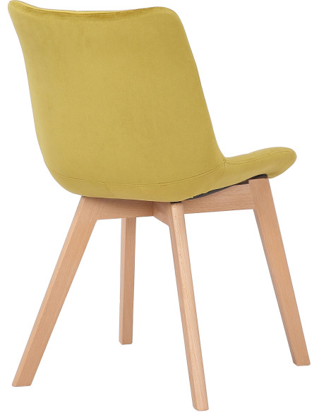 Chaise scandinave matelassée en Velours Jaune Bois Naturel Marlyne - 4