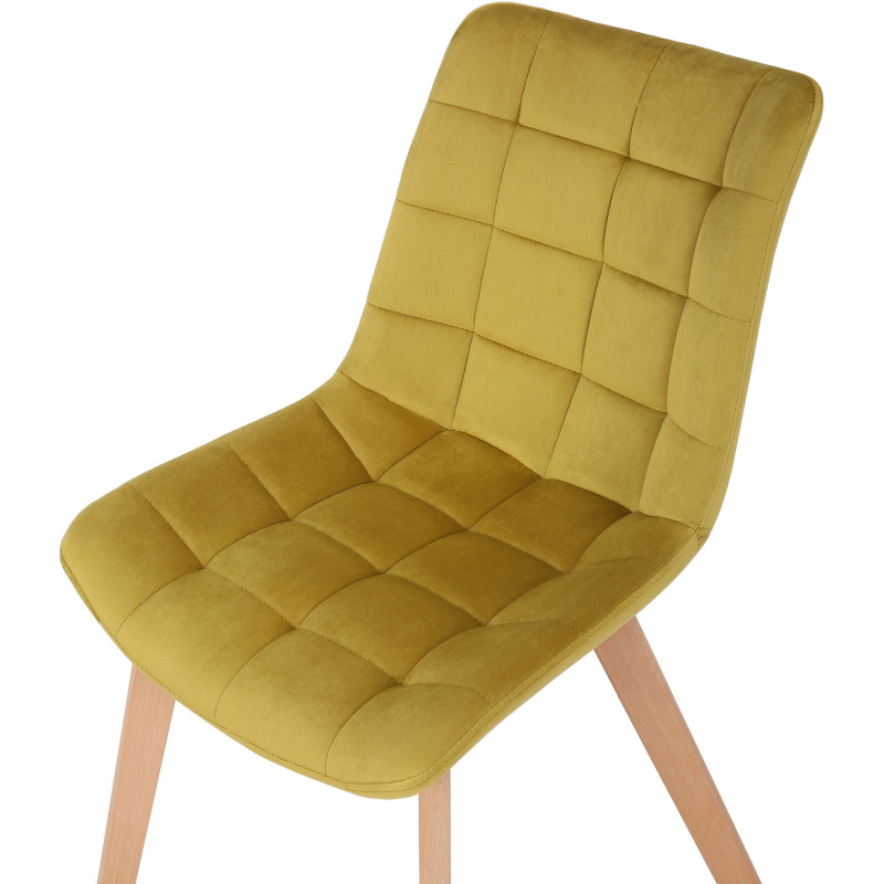 Chaise scandinave matelassée en Velours Jaune Bois Naturel Marlyne - 6