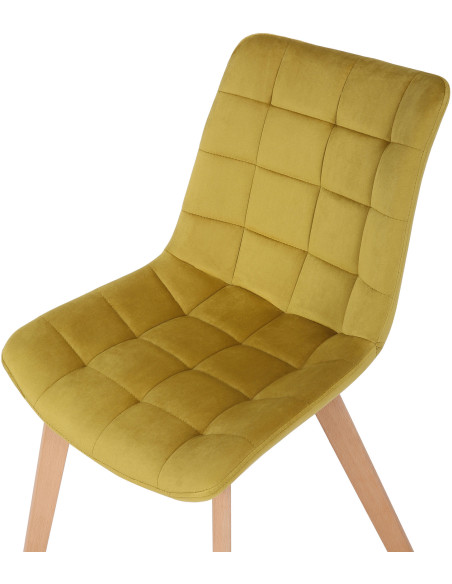 Chaise scandinave matelassée en Velours Jaune Bois Naturel Marlyne - 6