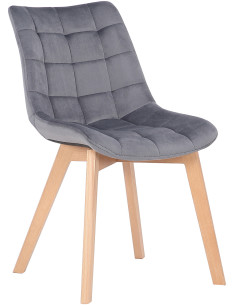 Chaise scandinave matelassée en Velours Gris Bois Naturel Marlyne - 1