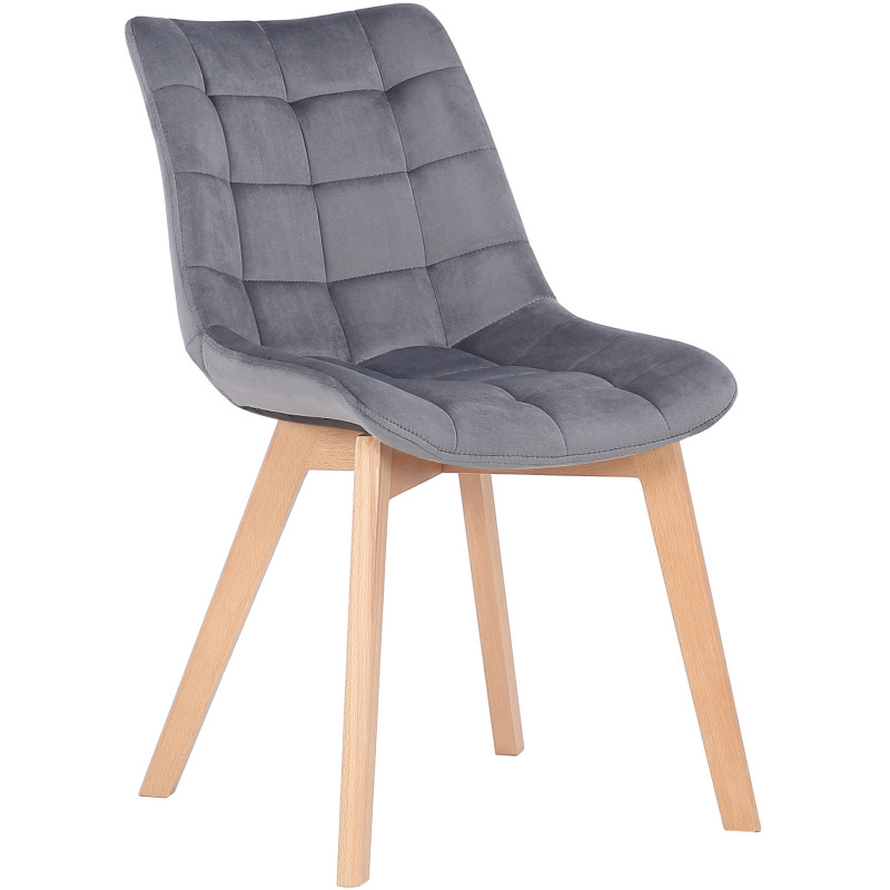 Chaise scandinave matelassée en Velours Gris Bois Naturel Marlyne - 1