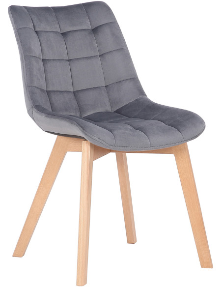 Chaise scandinave matelassée en Velours Gris Bois Naturel Marlyne - 1