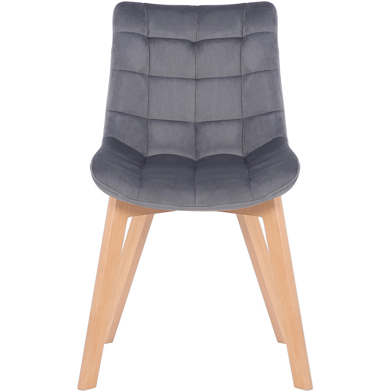 Chaise scandinave matelassée en Velours Gris Bois Naturel Marlyne - 2