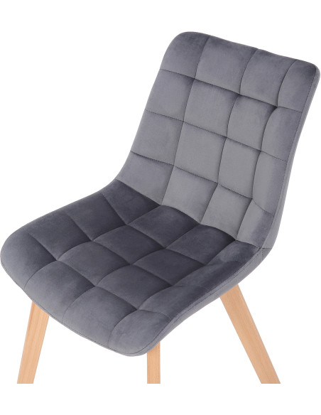 Chaise scandinave matelassée en Velours Gris Bois Naturel Marlyne - 6