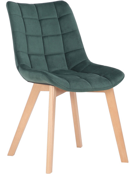 Chaise scandinave matelassée en Velours Vert Bois Naturel Marlyne - 1