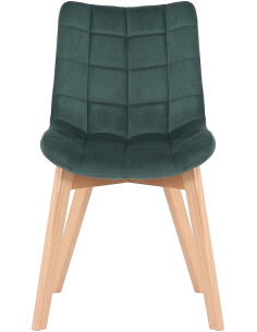 Chaise scandinave matelassée en Velours Vert Bois Naturel Marlyne - 1 2