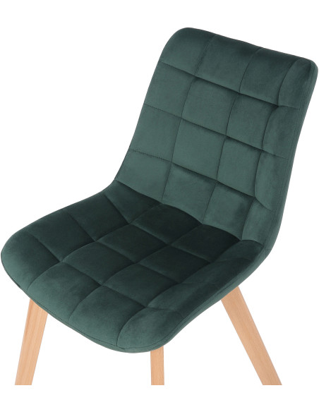 Chaise scandinave matelassée en Velours Vert Bois Naturel Marlyne - 6