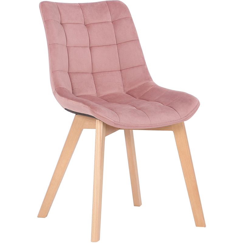 Chaise scandinave matelassée en Velours Rose Bois Naturel Marlyne - 1