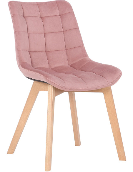 Chaise scandinave matelassée en Velours Rose Bois Naturel Marlyne - 1