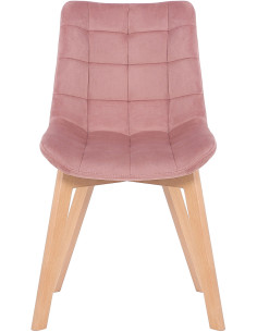 Chaise scandinave matelassée en Velours Rose Bois Naturel Marlyne - 1 2