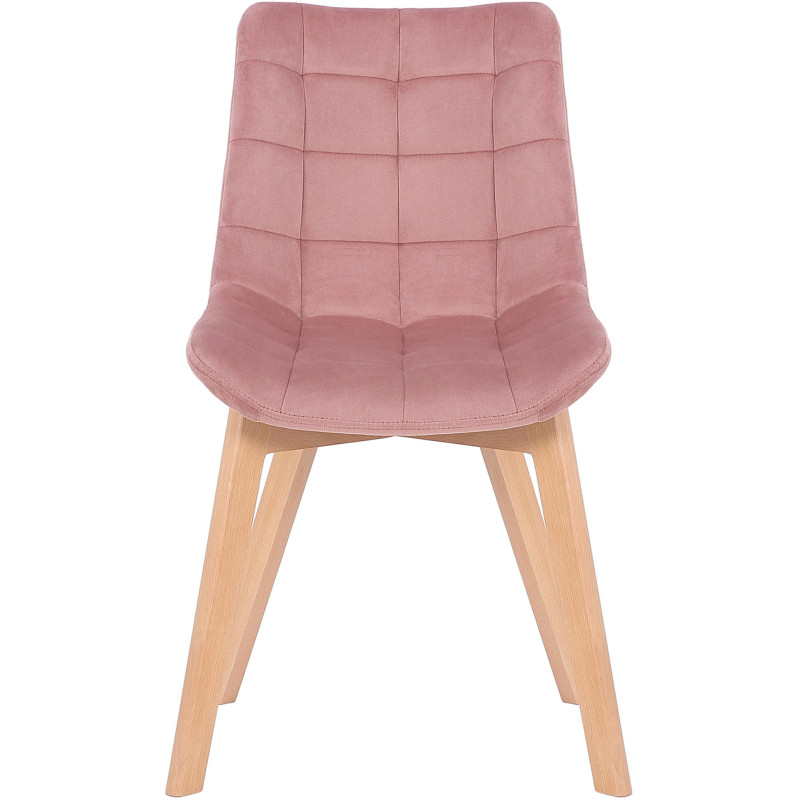 Chaise scandinave matelassée en Velours Rose Bois Naturel Marlyne - 2