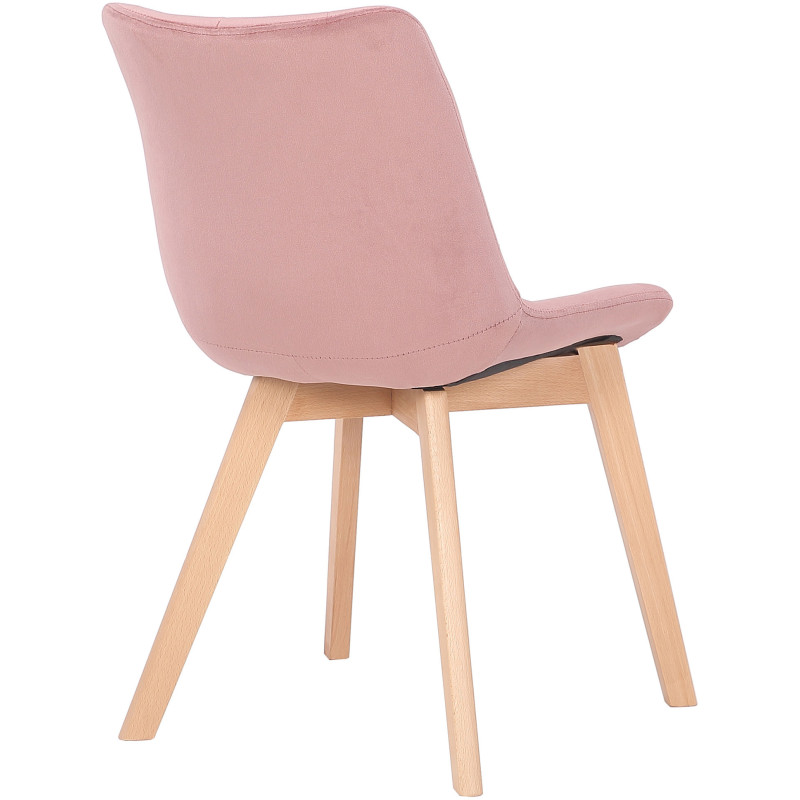 Chaise scandinave matelassée en Velours Rose Bois Naturel Marlyne - 4