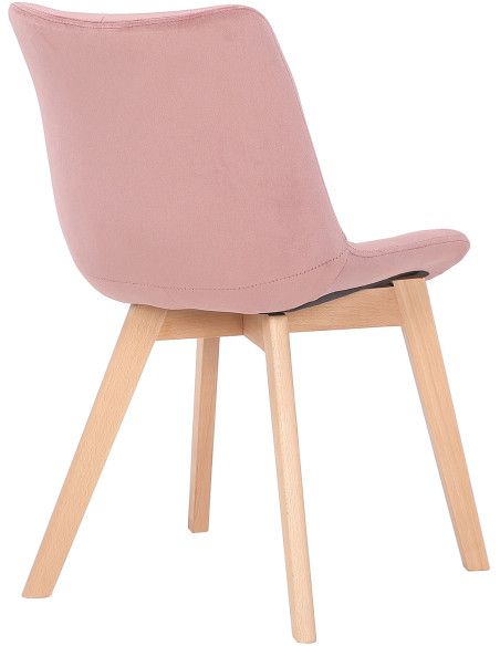 Chaise scandinave matelassée en Velours Rose Bois Naturel Marlyne - 4