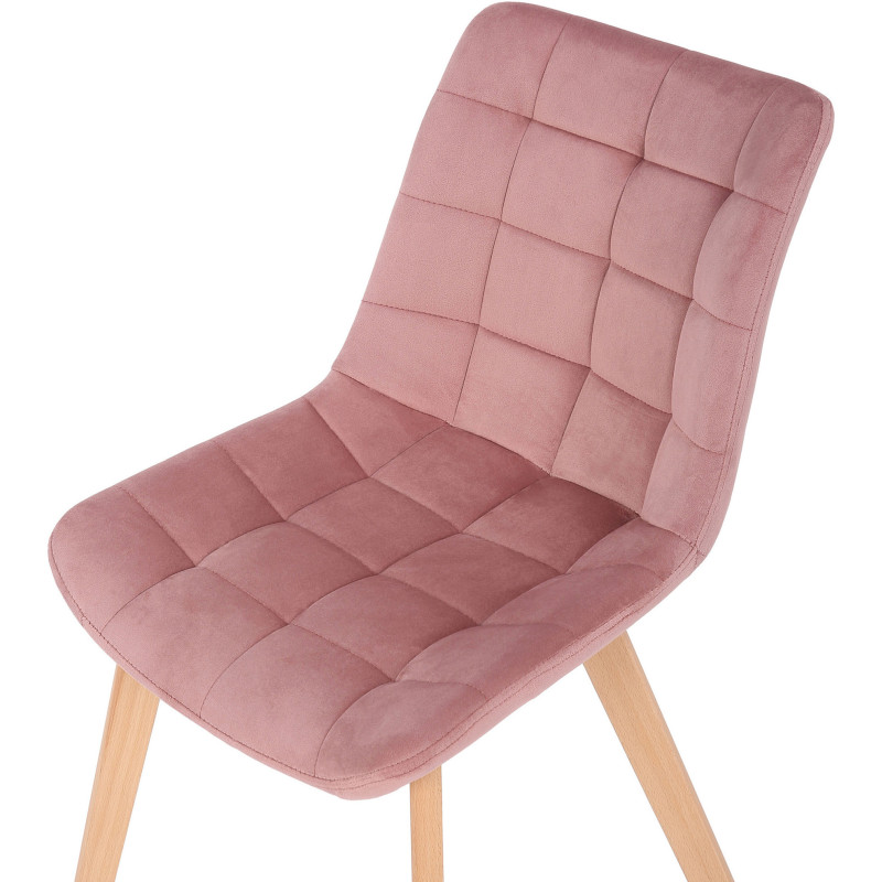Chaise scandinave matelassée en Velours Rose Bois Naturel Marlyne - 6
