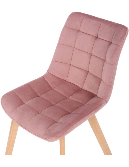 Chaise scandinave matelassée en Velours Rose Bois Naturel Marlyne - 6