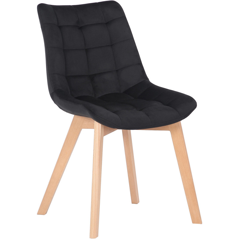 Chaise scandinave matelassée en Velours Noir Bois Naturel Marlyne - 1