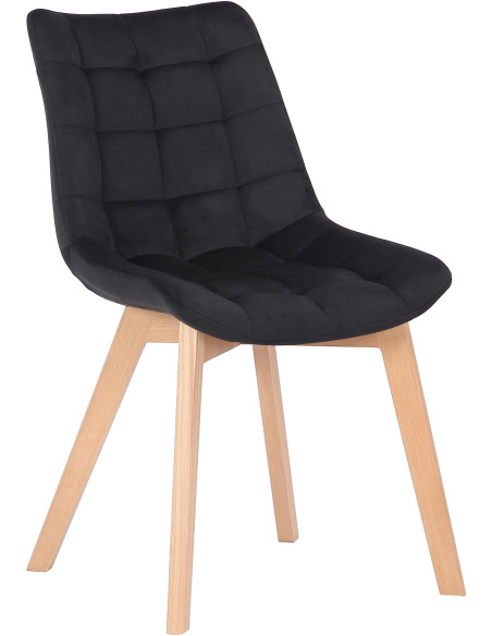 Chaise scandinave matelassée en Velours Noir Bois Naturel Marlyne - 1