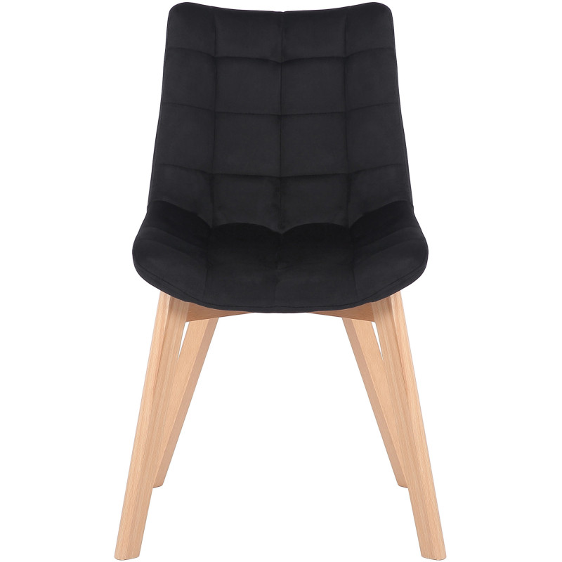 Chaise scandinave matelassée en Velours Noir Bois Naturel Marlyne - 2