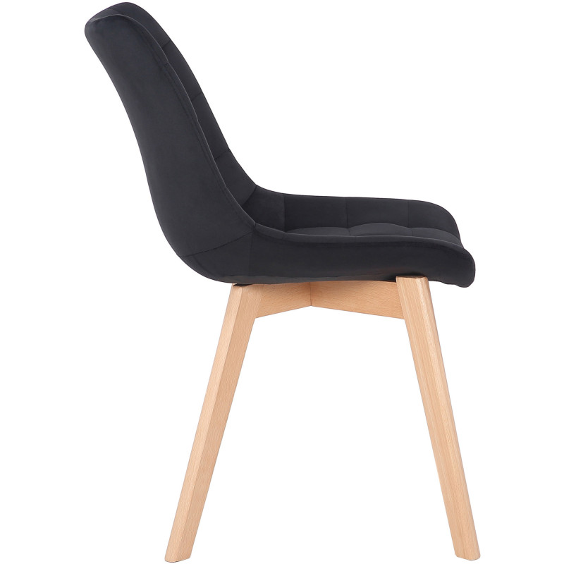 Chaise scandinave matelassée en Velours Noir Bois Naturel Marlyne - 3